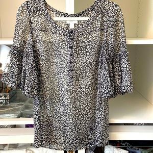 Loft silk button front balloon sleeve blouse